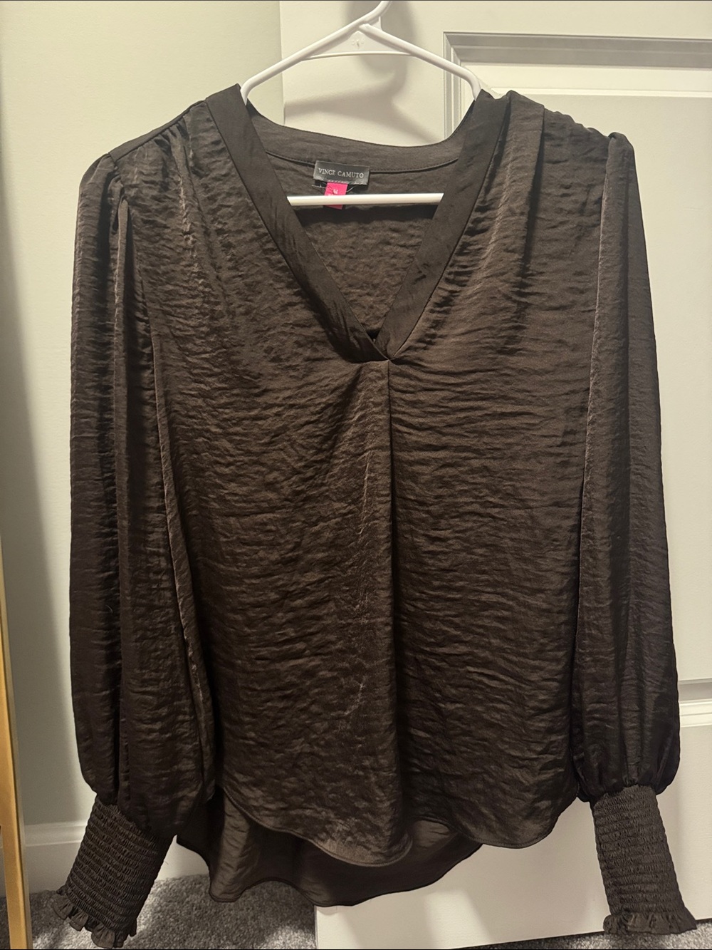 Vince Camuto Chocolate Brown V-Neck Long Sleeve Blouse